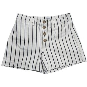 Madewell Size 25 Striped High Rise Button Fly Denim Shorts Cream Womens H6563